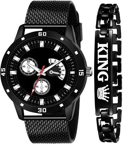 Swadesi Stuff Color Combo of Watch King Bracelet for Men (Black 3)