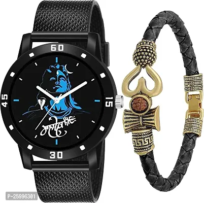 Elegant Black Metal Watch With Bracelet For Men