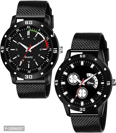 Elegant Black Metal Watch Combo For Men-thumb0