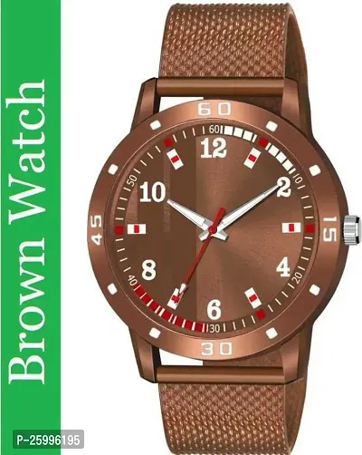Elegant Brown Metal Watch For Men-thumb0