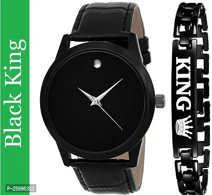 Elegant Black Metal Watch With Bracelet For Men-thumb0