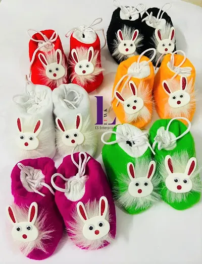 Kids shoes /Kids Footwear/Baby shoes/ Baby Booties/ Booties/ New born baby shoes for baby boy and baby girl with fancy bunny (up to 0-6 months I Pack of 6 I Multicolor I Length - 10.5 cm head to toe I