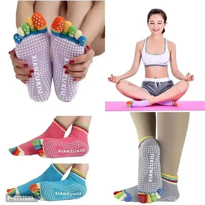 ARV Household Culture Women's Cotton Full Grip Yoga Non Slip Massage Toe Socks Assorted Colour Pack of 1 Pcs (1 Pair)-thumb0