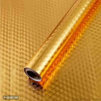 Golden Foil Wallpaper Kitchen Self Adhesive Aluminium Foil Waterproof Wallpapers Roll Anti-Oil Moisture-Proof 60x3 Mtr pack of 1-thumb2