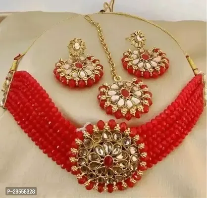 Stylish Red Alloy Agate Jewellery Set For Women-thumb0