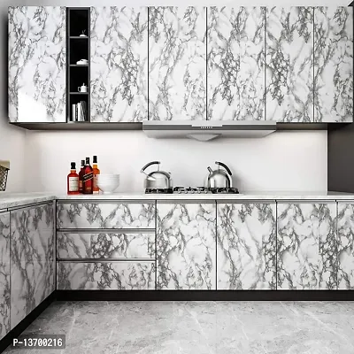 Pratiksha Fancy White Marble Design Self Adhesive Wall Stickers Paper for Home Furniture(Size: 200*60cm)-thumb0