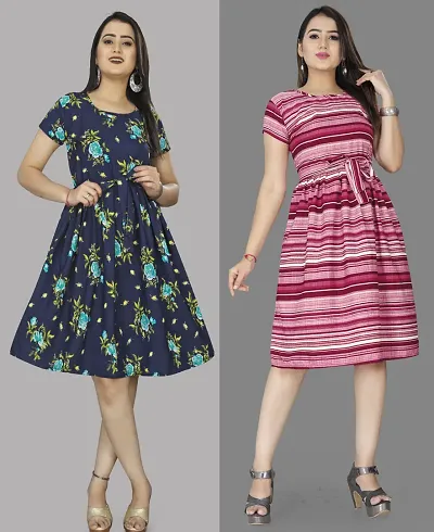 Stylish Crepe Dresses Women Pack Of 2