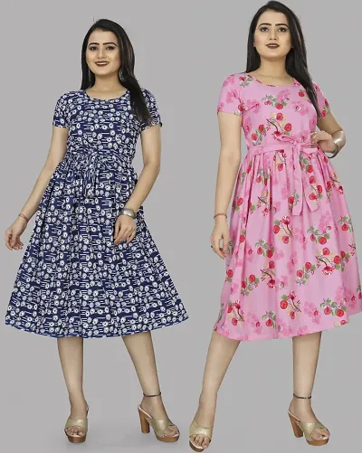 Stylish Crepe Dresses Women Pack Of 2