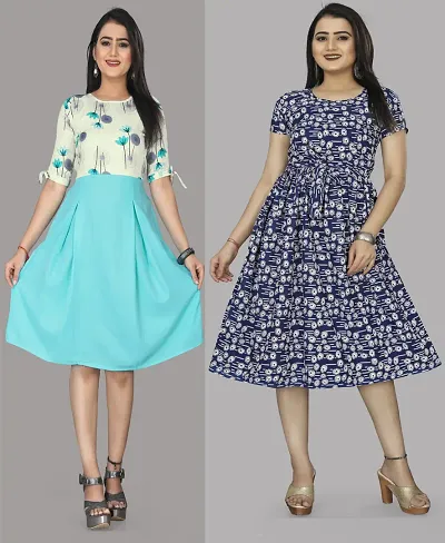 Stylish Crepe Dresses Women Pack Of 2