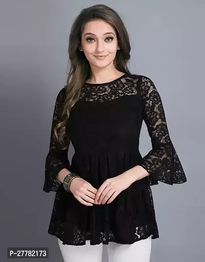 Elegant Black Net Self Design Top For Women-thumb0