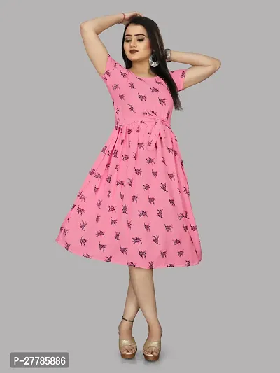 Stylish Pink Net Printed Dress For Women-thumb0