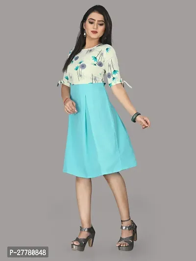 Stylish Blue Crepe Printed Dress For Women-thumb0