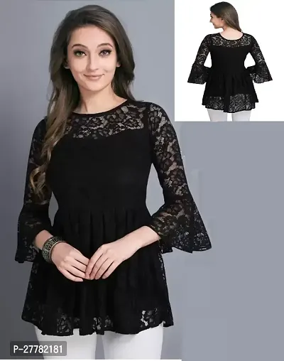 Elegant Black Net Self Design Top For Women