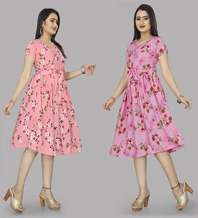 Stylish Crepe Dresses Women Pack Of 2