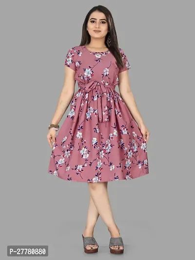 Stylish Pink Crepe Printed Dress For Women