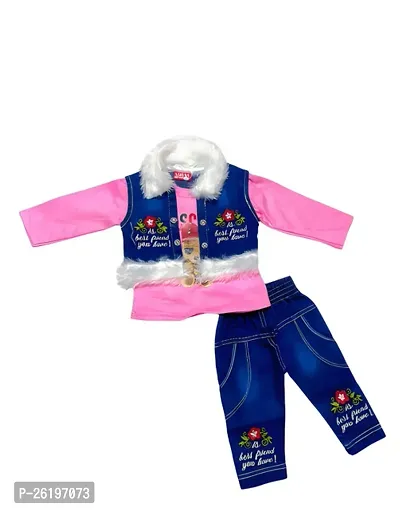 Fabulous Denim Printed Top with Jeans And Jacket Set For Kids