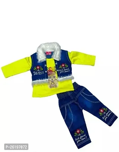 Fabulous Denim Printed Top with Jeans And Jacket Set For Kids