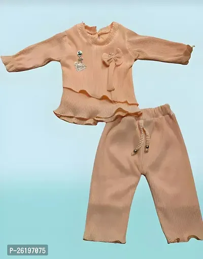 Fabulous Silk Blend Self Pattern Top with Bottom Set For Kids-thumb0