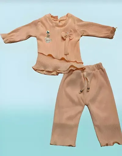 Fabulous Silk Blend Self Pattern Top with Bottom Set For Kids