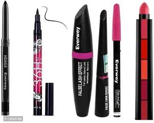 Everwey 5 In 1 Lipstick, Kajal, Waterproof Eyeliner And 3In1 Pencil Kajal Eyeliner Mascaranbsp;nbsp;(11 Items In The Set)-thumb0