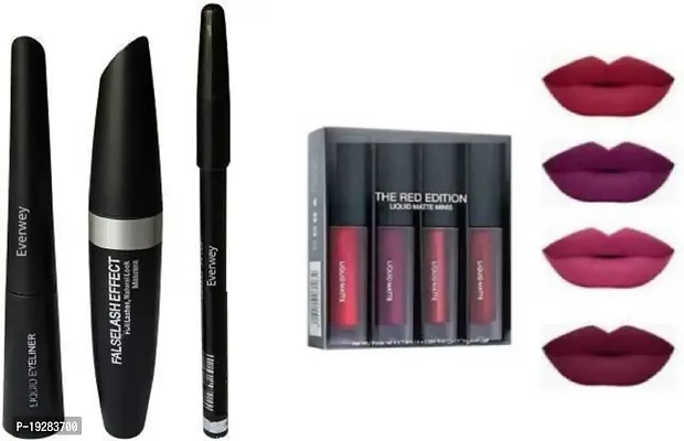 Everwey 3 In 1 Kajal, Mascara, Eyeliner And Matte Minis Red Edition Liquid Lipsticknbsp;nbsp;(4 Items In The Set)
