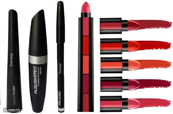 Everwey Kajal, Mascara, Eyeliner And Ultra Smooth Beauty Creamy Matte 5 In 1 Lipsticknbsp;nbsp;(8 Items In The Set)