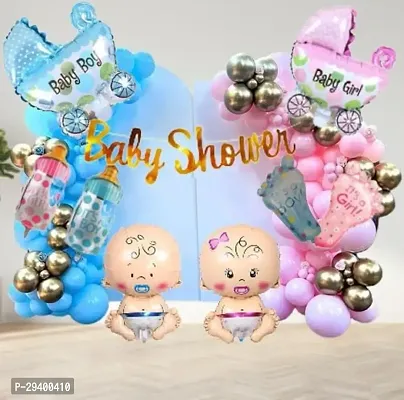 GROOVYWINGS Baby Shower Combo Decorations Set 49Pcs Baby Shower Balloon Latex Baby Pram Foil Baby with for Maternity Pregnancy Photoshoot Material Items Supplies