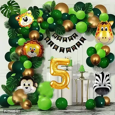 GROOVYWINGS Jungle Theme 5th Happy Birthday Decoration Kit For Boy  Girl Birthday Party Decoration 78 Pcs