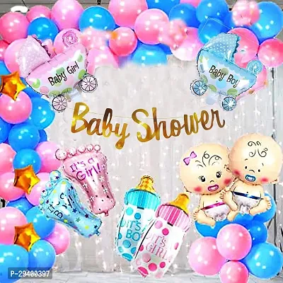 GROOVYWINGS Baby Shower Combo Decorations Set 49Pcs Baby Shower Balloon Latex Baby Pram Foil Baby with for Maternity Pregnancy Photoshoot Material Items Supplies-thumb0