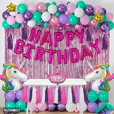 GROOVYWINGS Unicorn Theme Birthday Decorations Combo Set  73Pcs Kit with Happy Birthday pink foil Head Foil Metallic Balloons   Happy Birthday Decoration Kit for Girls   Unicorn Birthday Decorations-thumb0