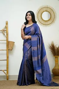 Beautiful Blue Art Silk Zari Saree with Blouse Piece For Women-thumb1