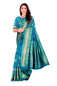 Beautiful Teal Art Silk Zari Saree with Blouse Piece For Women-thumb3