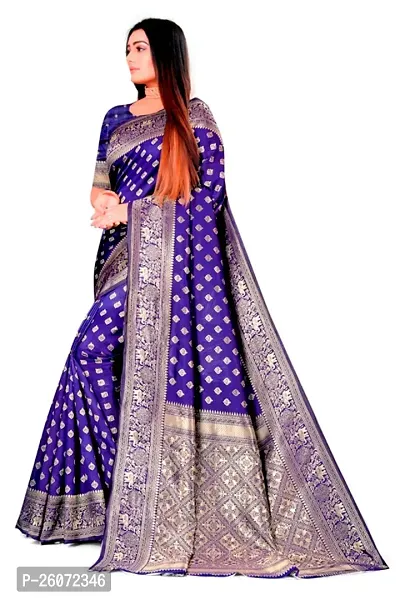 Beautiful Blue Art Silk Zari Saree with Blouse Piece For Women-thumb3