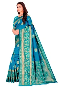 Beautiful Teal Art Silk Zari Saree with Blouse Piece For Women-thumb2