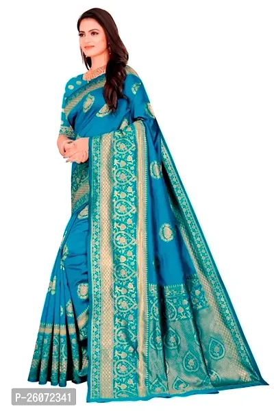 Beautiful Teal Art Silk Zari Saree with Blouse Piece For Women-thumb3