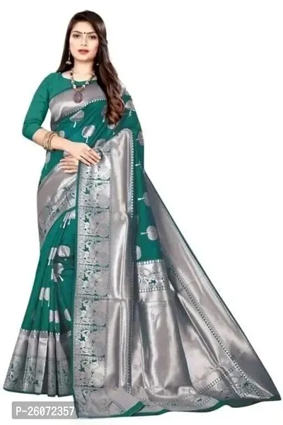 Beautiful Green Art Silk Zari Saree with Blouse Piece For Women-thumb0