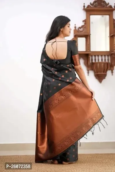 Beautiful Black Art Silk Zari Saree with Blouse Piece For Women-thumb2