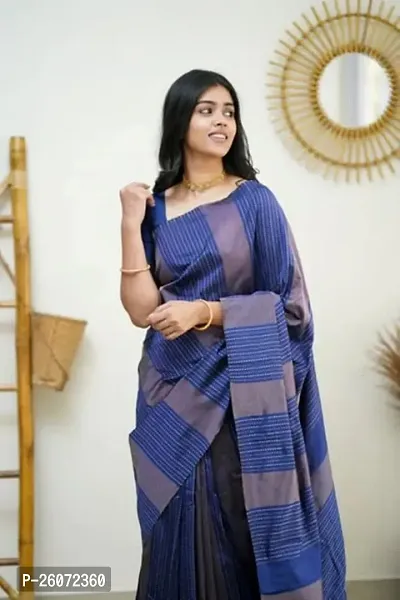 Beautiful Blue Art Silk Zari Saree with Blouse Piece For Women-thumb3