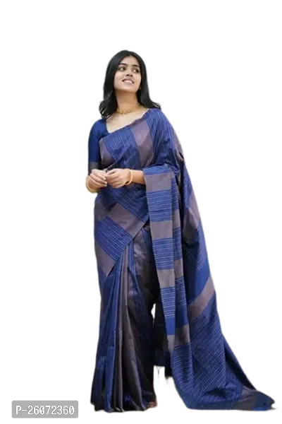 Beautiful Blue Art Silk Zari Saree with Blouse Piece For Women