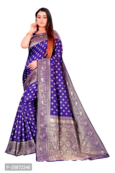 Beautiful Blue Art Silk Zari Saree with Blouse Piece For Women