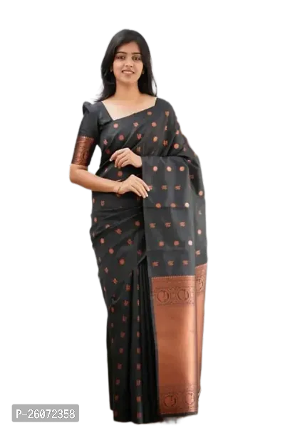 Beautiful Black Art Silk Zari Saree with Blouse Piece For Women-thumb0