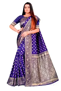 Beautiful Blue Art Silk Zari Saree with Blouse Piece For Women-thumb3