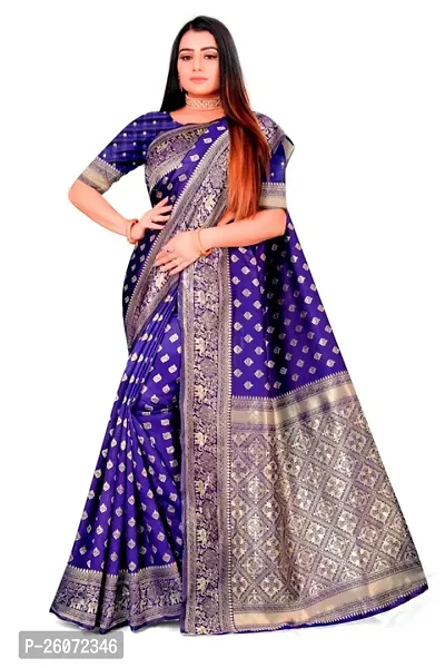 Beautiful Blue Art Silk Zari Saree with Blouse Piece For Women-thumb4