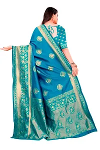 Beautiful Teal Art Silk Zari Saree with Blouse Piece For Women-thumb1