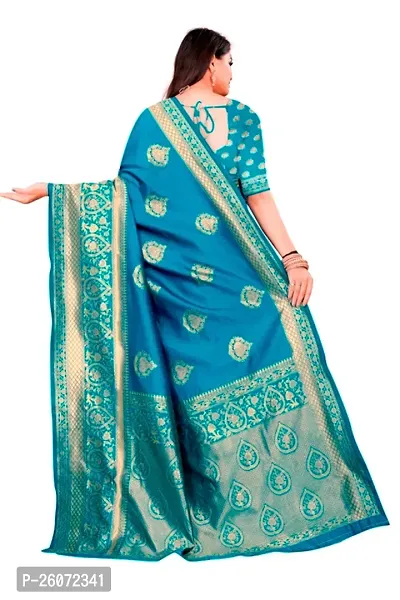 Beautiful Teal Art Silk Zari Saree with Blouse Piece For Women-thumb2