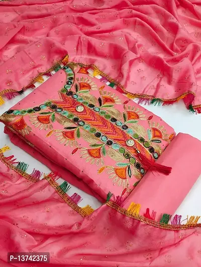 Gurhal Women Embroidered Polycotton Unstitched Dress Material Piku Pink