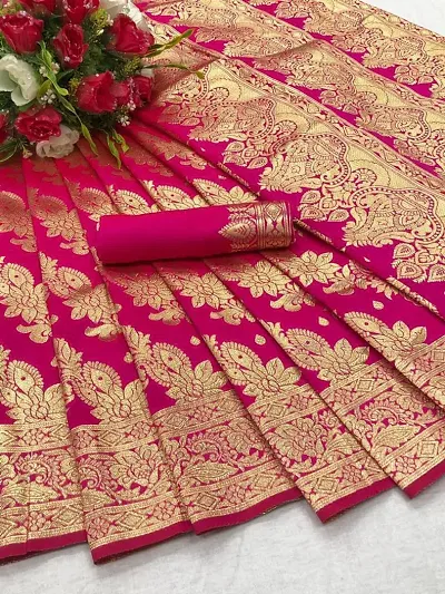 Soft Banarasi Silk Jacquard Sarees With Blouse Piece