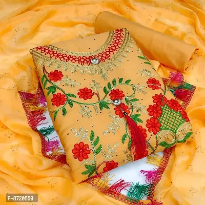 Women Polycotton Embroidered Dress Material with Dupatta