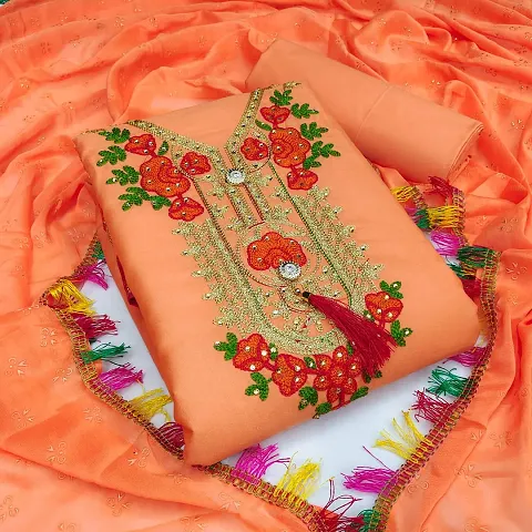Stylish Poly Cotton Embroidered Unstitched Suit