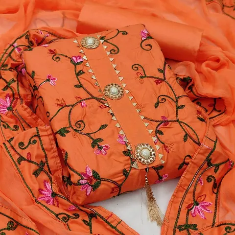 Festive Wear Cotton Embroidered Dress Material